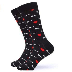 Mens Novelty Heart & Key Cotton Crew Dress Socks